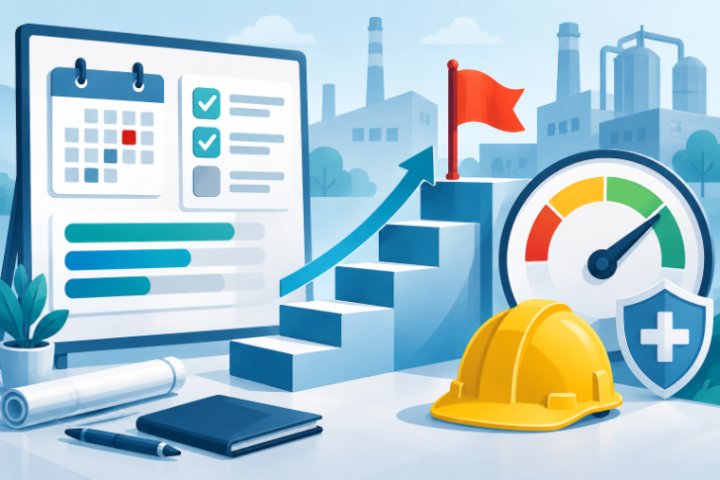 ISO 45001 İSG hedefleri: planlama panosu, ilerleme göstergesi ve hedefe çıkan basamaklar